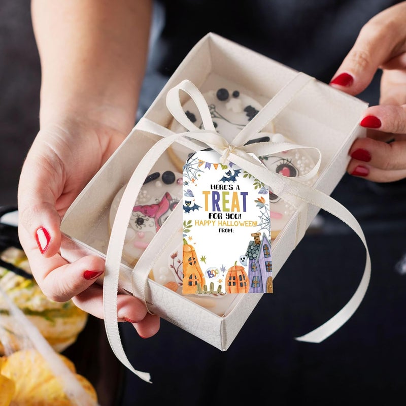 RPLCSPC Halloween Paper Gift Tags with String-50Pcs, Here's A Treat for You Happy Halloween Tags for Goodie Bags, 2 x 3.5 Inch Writable Waterproof Hanging Labels for Decor Party Supplies, Gift Wrapping-B07 - Image 5